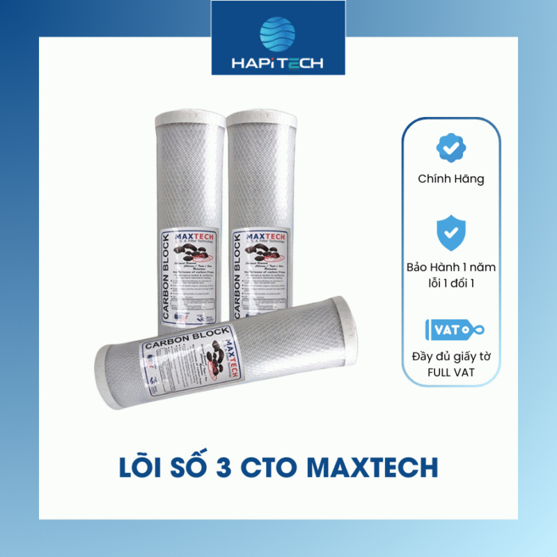 HPT-CTO10 Lõi Lọc Nước Số 3 CTO MAXTECH 10 Inch Loại Bỏ Mùi, Màu & Tạp Chất Hiệu Quả